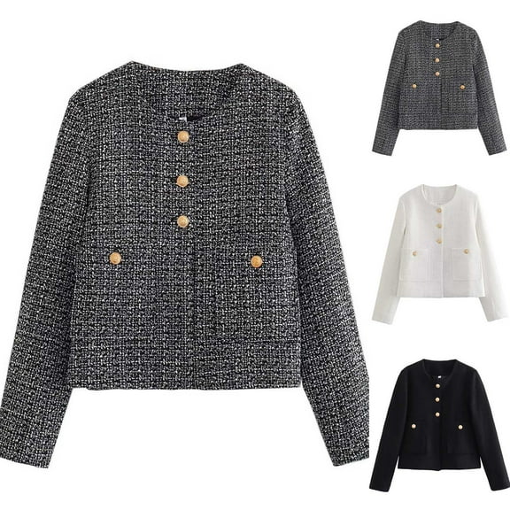 ZZwxWA Women Textured Jacket Elegant Cropped Blended Jacket Female Clothing 2025 Fall Winter