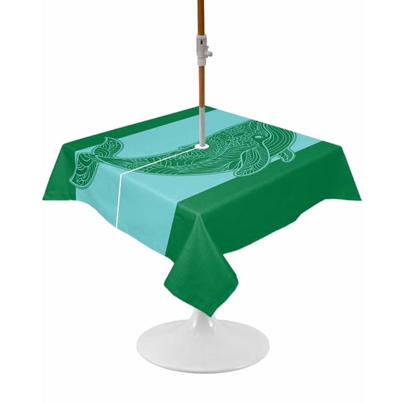 Outdoor Tablecloth with Umbrella Hole and Zipper Whale Square Tablecloths 54x54 Inch Waterproof Table Cloths Teal Green Stripes Lines Patio Table Cover for Outdoor Tables Picnic BBQS Party Decor