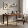 thumbnail image 2 of Leumius Solid Wood Desk with Drawers, Standing Desk with Smooth Edges, Home Office Desk for Small Spaces, Mid Century Modern Desk for Study Bedroom Living Room Office Walnut, 2 of 9