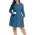 thumbnail image 2 of Cueply Women's Plus Size Ribbed Knit Dress Long Sleeve Crew Neck Empire Waist Casual A-Line Dress with Pockets, 2 of 8