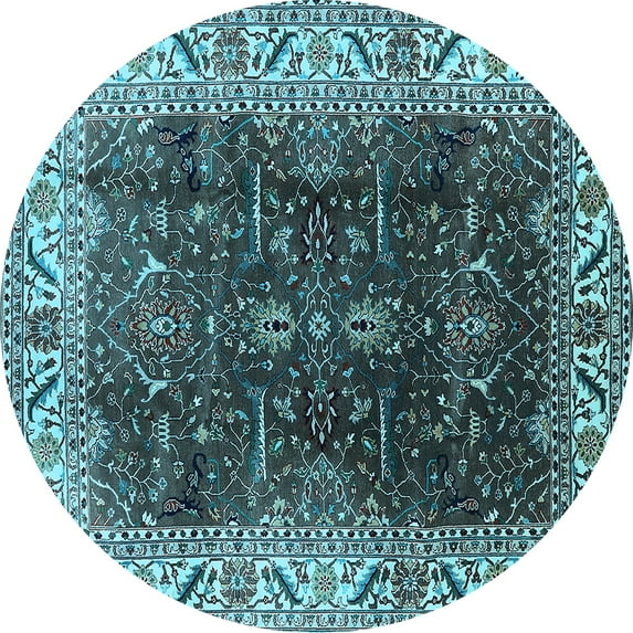 Ahgly Company Indoor Round Oriental Light Blue Industrial Area Rugs, 6' Round