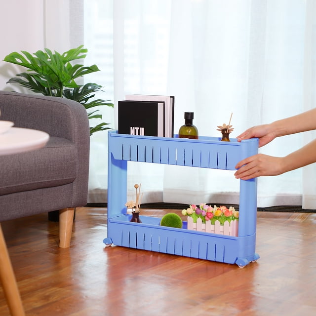 Uxcell 21.7" 2-Tier Slim Gap Storage Organizer Rack Shelf Plastic Blue