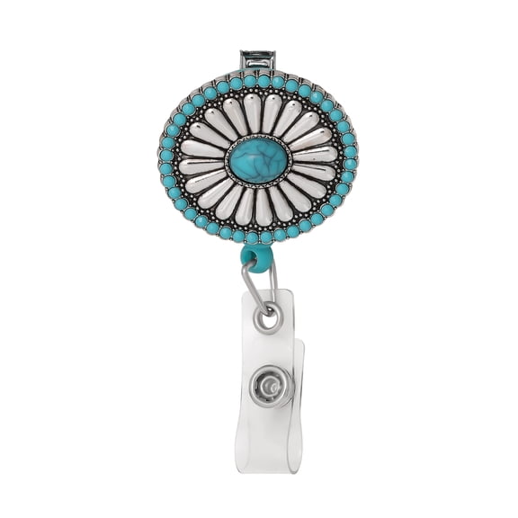 Jessica Simpson Western Faux Turquoise Badge Reel, Retractable ID Card Badge Holder with Alligator Clip