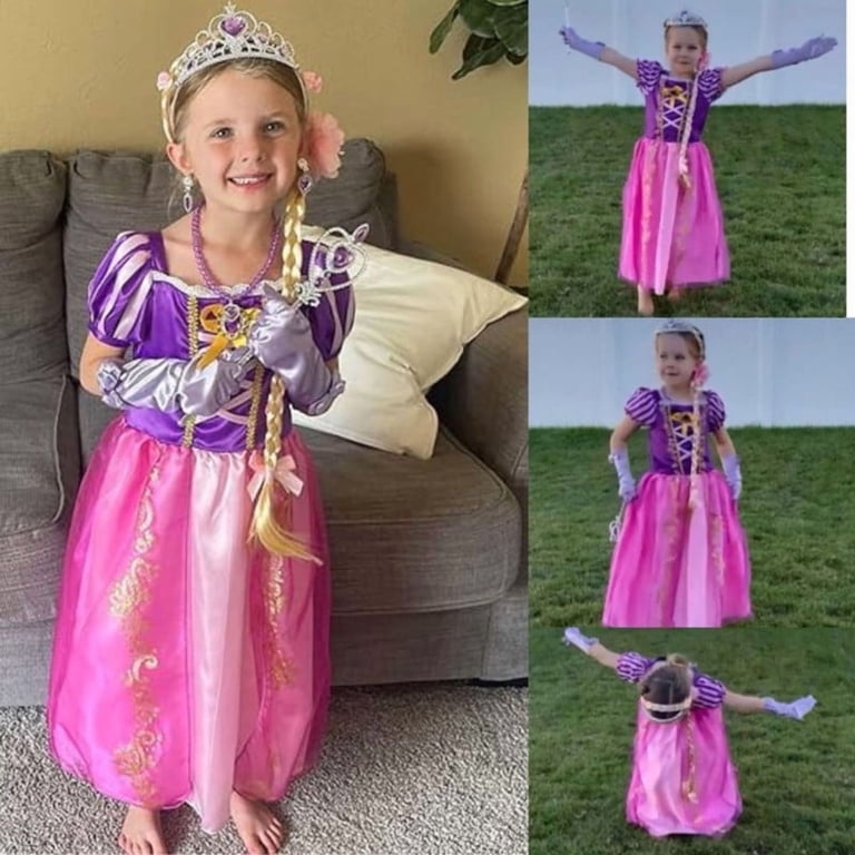 Girls Princess Dress With Puff Sleeves - Sparkly Costume With Accessories For Parties & Role Play