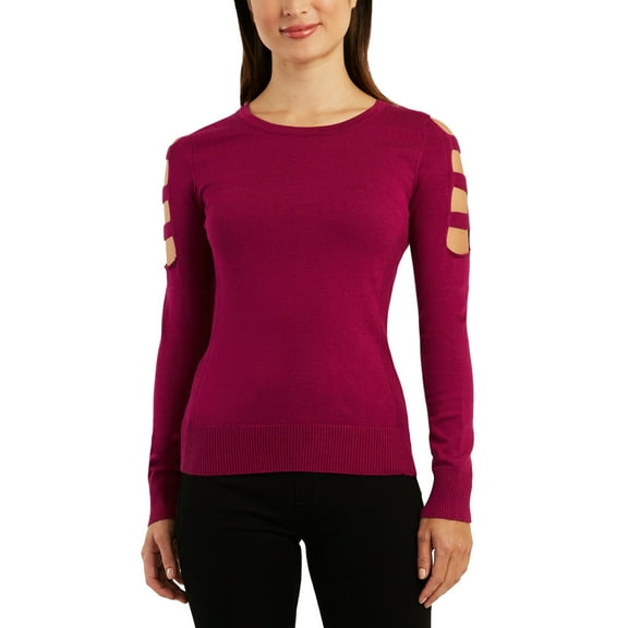 Bcx Juniors’ Cutout-Sleeve Sweater, Berry, Large