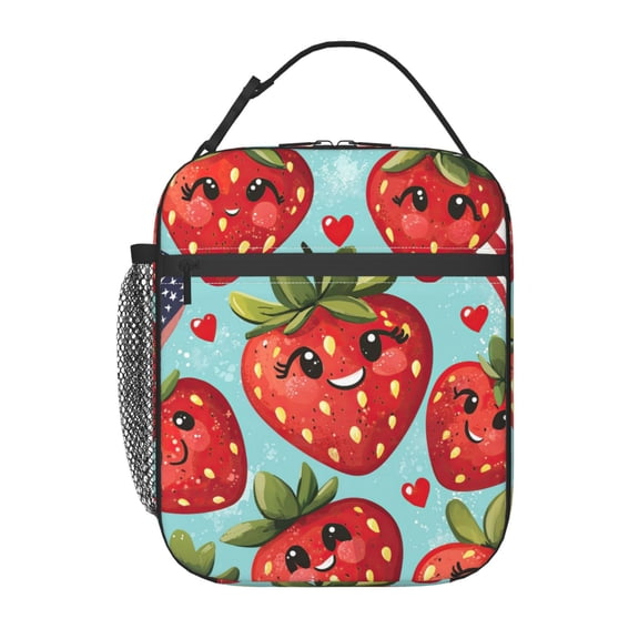 Cute Cartoon Strawberry Lunch Box Reusable Portable Lunch Bag Tote Bag for Work Picnic Hiking