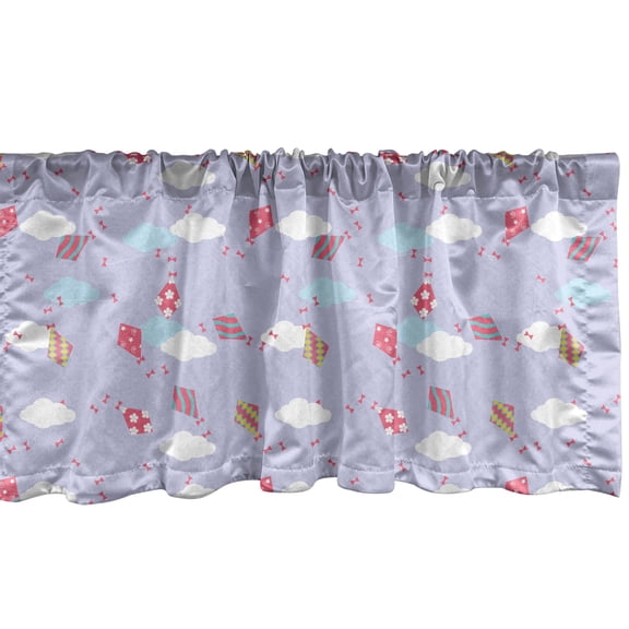 Ambesonne Kites Window Valance, Ornate Kites with Flowers Spirals Wavy Stripes Stars Clouds Ribbons on Lilac Sky, Curtain Valance for Kitchen Bedroom Decor with Rod Pocket, 54" X 12", Multicolor