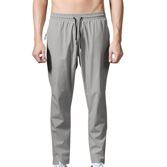 RXIRUCGD Men's Fashion Casual Solid Color Pockets Elastic Rope Pants Sports Fitness Pants, Gray, Size: 2XL