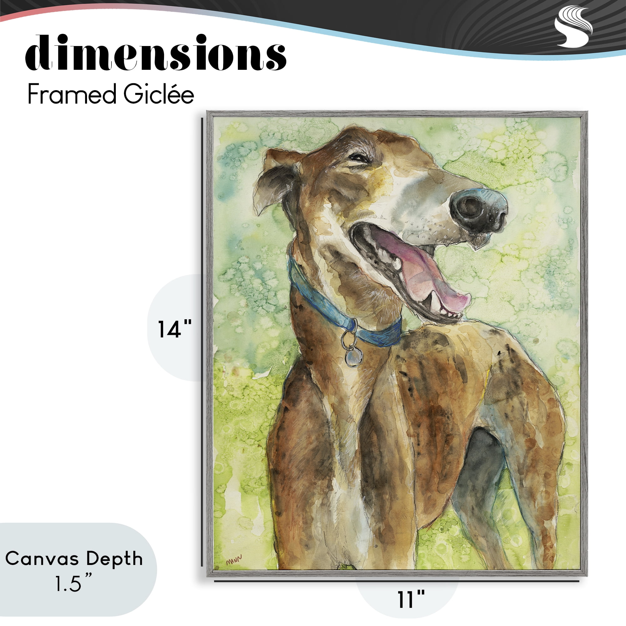 Stupell Industries Greyhound Smile Watercolor Gray Framed Giclee Art, design by Patti Mann