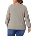 thumbnail image 3 of Agnes Orinda Women's Plus Size Tops Tunic Crew Neck Pleated Dressy Long Sleeve Shirts Blouse 1X Light Khaki, 3 of 6
