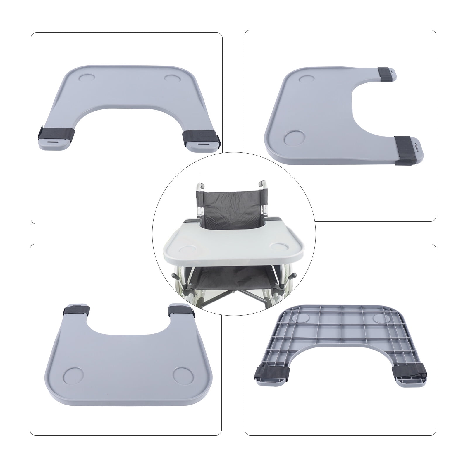 Removable Wheelchair Lap Tray Table w/ 2 Cup Mug Holder Fit Eating Reading Table