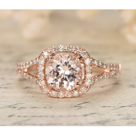 1.25 carat Morganite and Diamond Halo Engagement Ring in 10k Rose Gold for (Best Diamonart Engagement Rings)