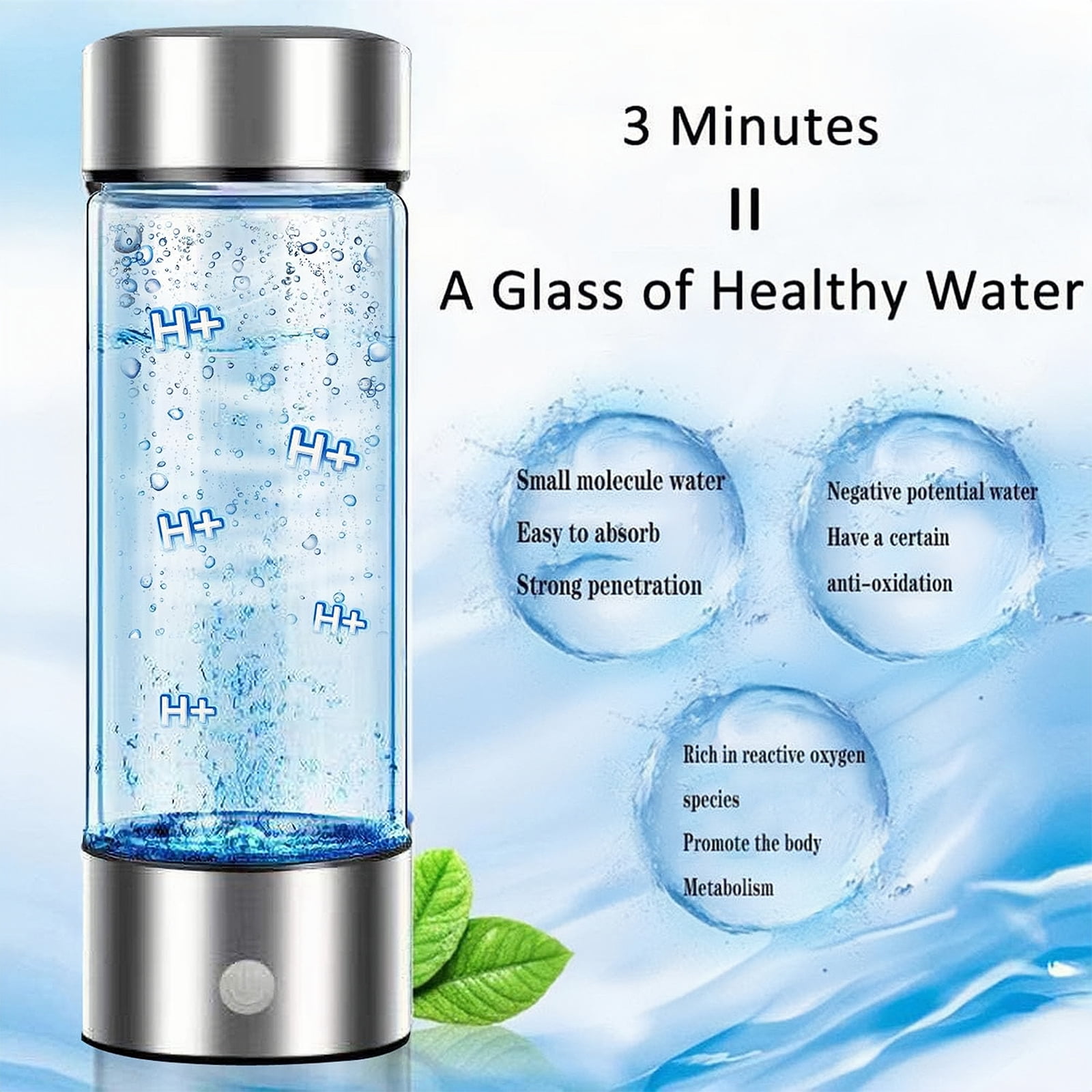 HYEASTR Hydrogen Water Bottle Generator, Portable Water Ionizer Machine Cup with Rechargeable Glass Bottle, Healthy Alkaline Hydrogen Ions Water Maker Pitcher, Gift for Men Women - Silver