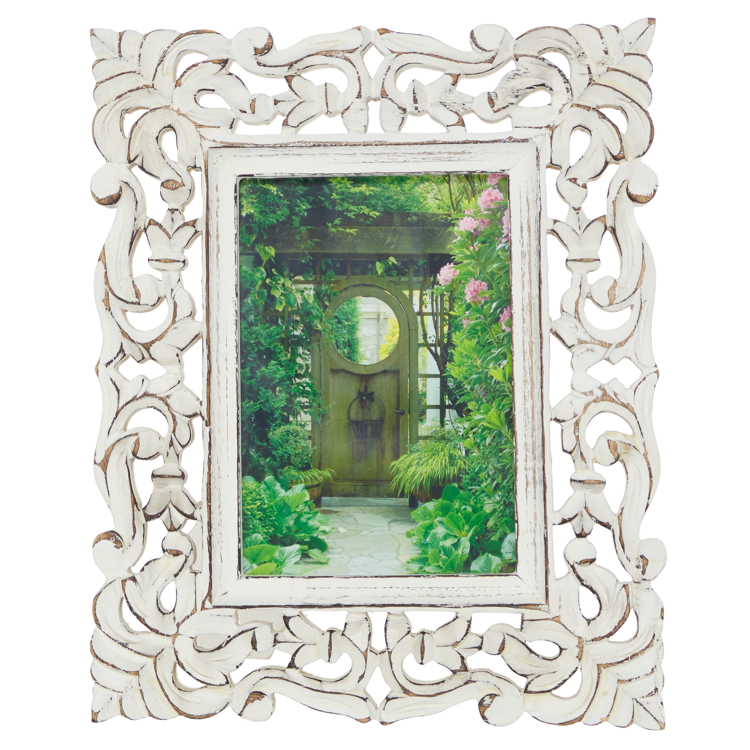DecMode 5 x 7 Handmade Intricate Carved White Scroll Photo Frame