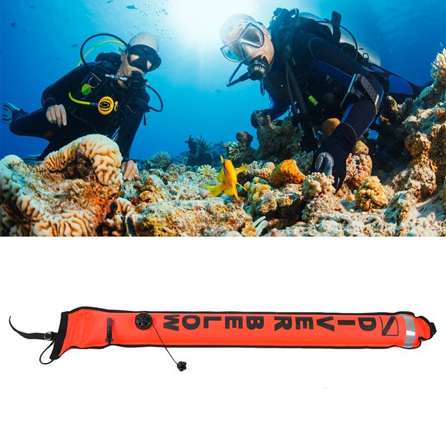 Marker Buoy, 4ft High Visibility Inflatable Tube with Reflective Strip, Diving Sausage Marker Buoy Float for Underwater Diving