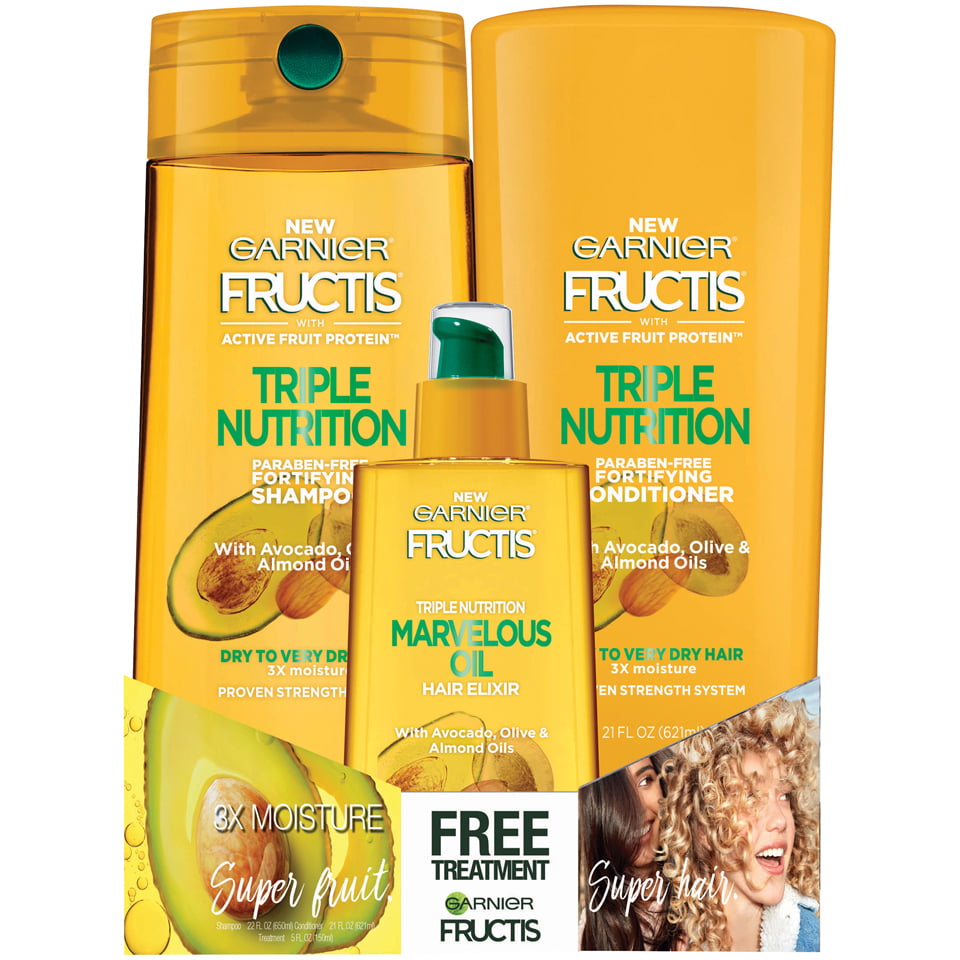 Reskyd Hvem synd Garnier Fructis Triple Nutrition Shampoo & Conditioner Set with Bonus  Treatment - Walmart.com