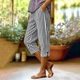 thumbnail image 2 of cfhntfmh Women's Cotton Linen Pants Striped Dressy Capri Pants with Pockets Summer Side Slit Pants for Beach Vacation, 2 of 7