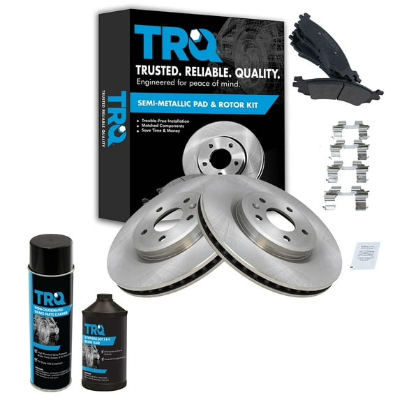 TRQ Front Semi Metallic Brake Pad & Rotor Kit w/Fluids for 11-12 Ford Taurus SHO BKA17188