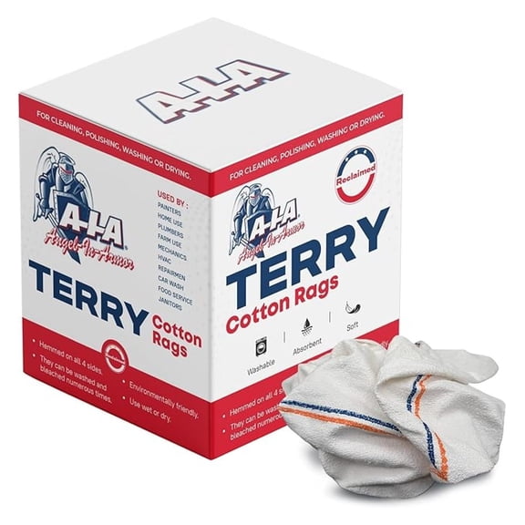 Cotton Cleaning Rags - 16x19 Inch White Striped Towels (4lb, 22-Pack) - Reusable Shop Rags for Kitchen, Auto, Bar, Industrial Use - Low Lint, Absorbent Washcloths