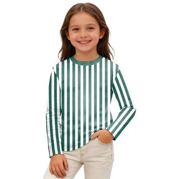 Glisme Boys Stripe Long Sleeve T Shirt Colorful Round Neck Casual Top Comfortable Blend Tee Green Tops Size 110