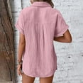 thumbnail image 2 of ORT Womens Short Sleeve Shirts V Neck Collared Button up Shirt Top Blouses with Pocket(Pink,M), 2 of 9