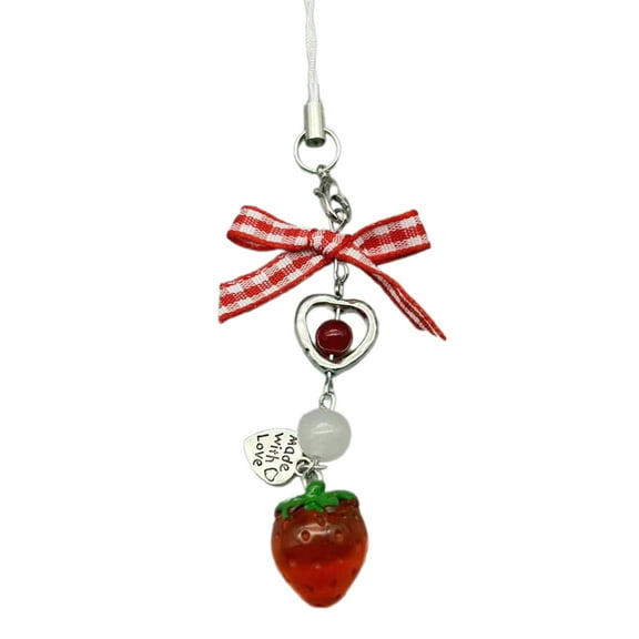 UNTERING Strawberry Bag Pendant Bowknot Phone Charm Stylish Key Pendant Sweet Phone Pendant Suitable for Phone Keychain Bag
