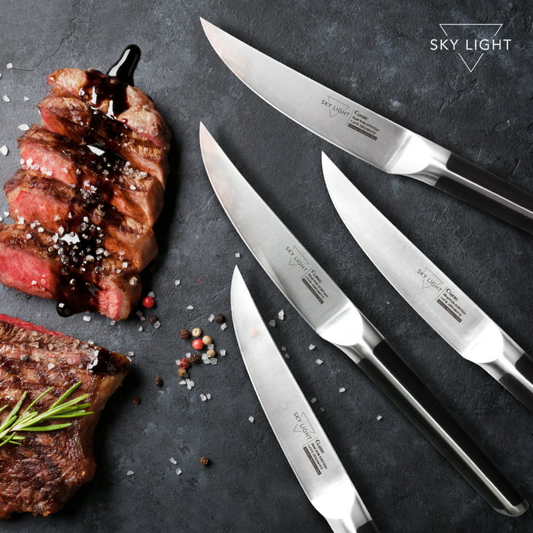 SKY LIGHT Steak Knives, Non Serrated Steak Knife Set of 6, Kitchen