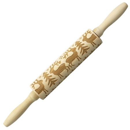 

Wooden Christmas Rolling Pin Solid Wood Pin Dough Baking Roller Pin for Home
