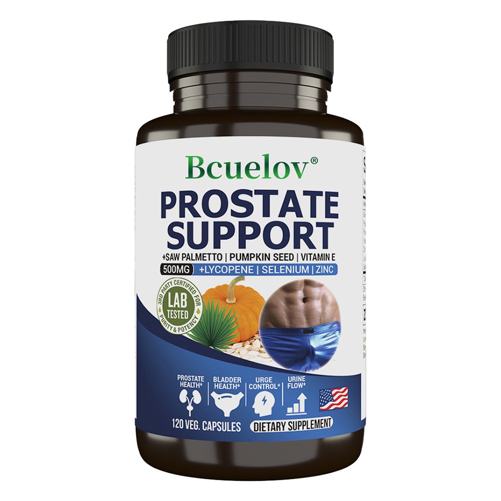 Bcuelov Prostate Support Supplement for Men, Saw Palmetto Berry Extract with Pygeum Africanum, Lycopene, Zinc & Selenium, Men’s Wellness Veggie Capsules, 120 Count, 2 Month Supply