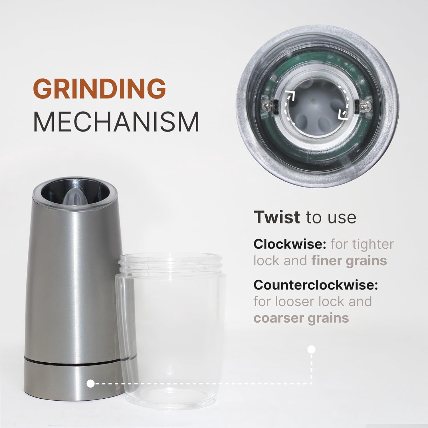 JS Gourmet Automatic Electric Silver Pepper and Salt Shaker Grinder Mill with LED light, Adjustable Coarseness (2 pack)