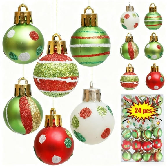 Tarmeek 24Pcs Christmas Ball Painted Ornaments for Xmas Tree, Plastic 1.2 Inch Shatterproof Christmas Tree Decorations Hanging Small Christmas Ball for Holiday Wedding Party Decoration