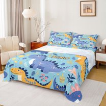 jejeloiu Colorful Dino Balloon Twin Sheet Sets,Rustic Flowers Floral Twin Fitted Sheet,Cute Cartoon Dinosaur Flat Sheet For Boys Teens,Breathable Home Decor,3pcs