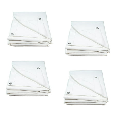 4 Pack 8 x 10 White Canvas Tarp 12oz - Water Resistant & Breathable - Heavy Duty Tarps - Multipurpose Tarpaulin Cover for Camping Tent