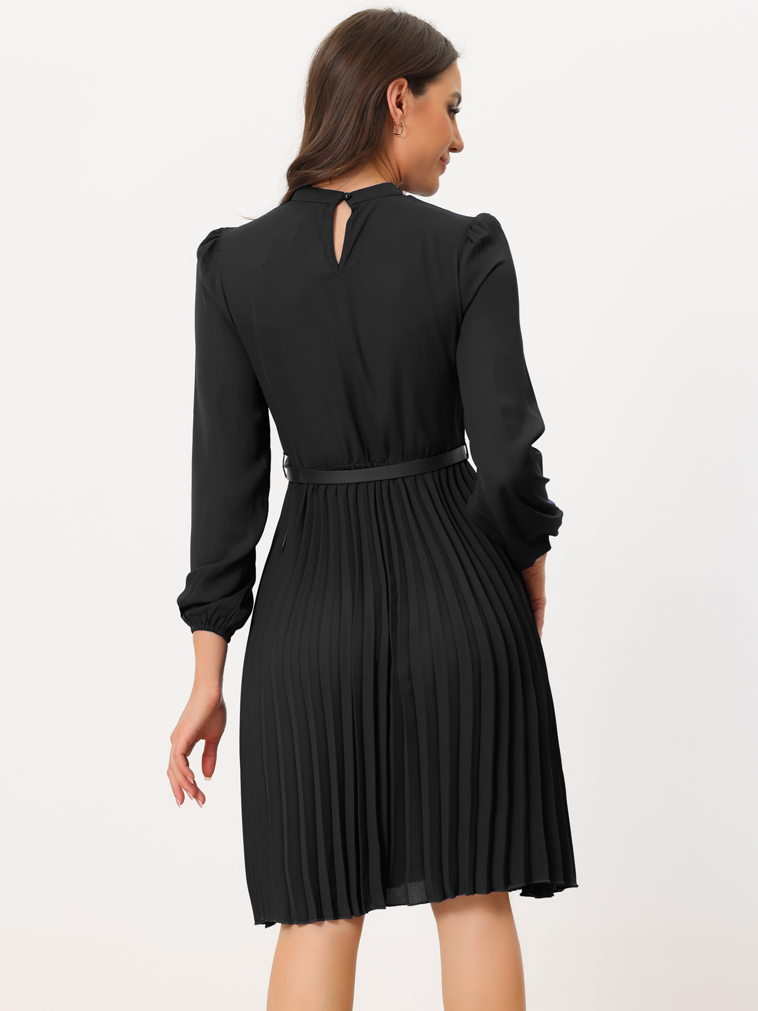 DARING DIVA Work Shirt Long Sleeve Pleated Midi Dress S Black