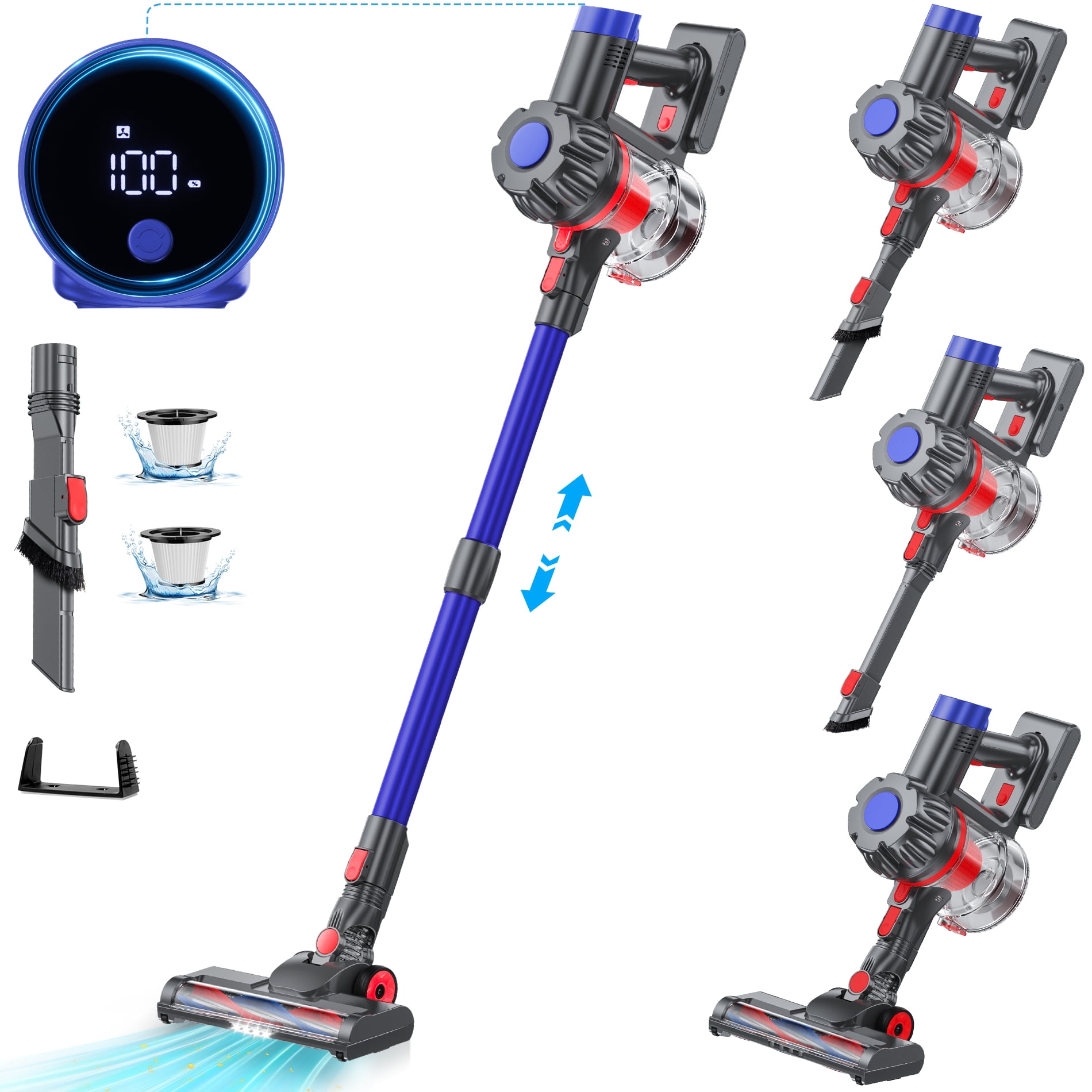 KANFUAQ Cordless Vacuum Cleaner, 38000PA/450W 50min 2500mah for Home Pet Hair Carpet Wood Floor (Blue)