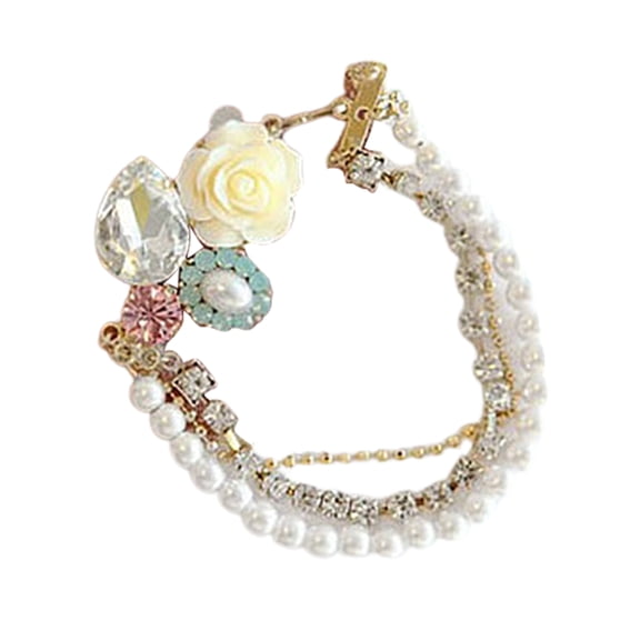 Ayyufe Women Rhinestone Pearl Rose Colorful Bracelet Bangle