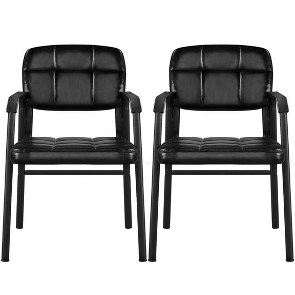 LINJH Office Guest Reception Chair Leather Ergonomic Waiting Room Chair w/ Metal Frame-2pcs