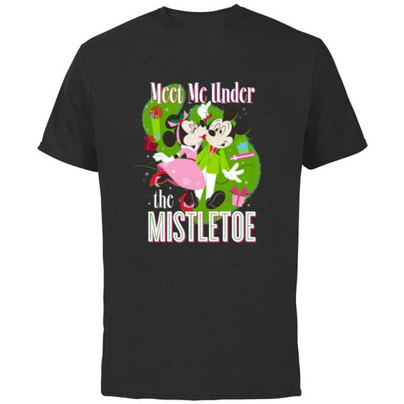 Disney Mickey & Minnie Mouse Meet Me Under The Mistletoe - Short Sleeve Cotton T-Shirt for Adults - Customized-Black