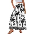 thumbnail image 2 of Womens Hawaiian Print Palazzo Lounge Pants Elastic High Waist Ties Ruffle Hem Wide Leg Vacation Pants White M, 2 of 5