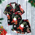 thumbnail image 4 of Pyjamas de Noël pour Femmes Imprimé Flocon de Neige en Soie Satin Manches Courtes Ensemble de Nuit 2 Pcs, 4 of 6