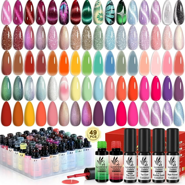 Set de esmaltes de uñas en gel, lavanda, violetas, ojo de gato, 49 colores