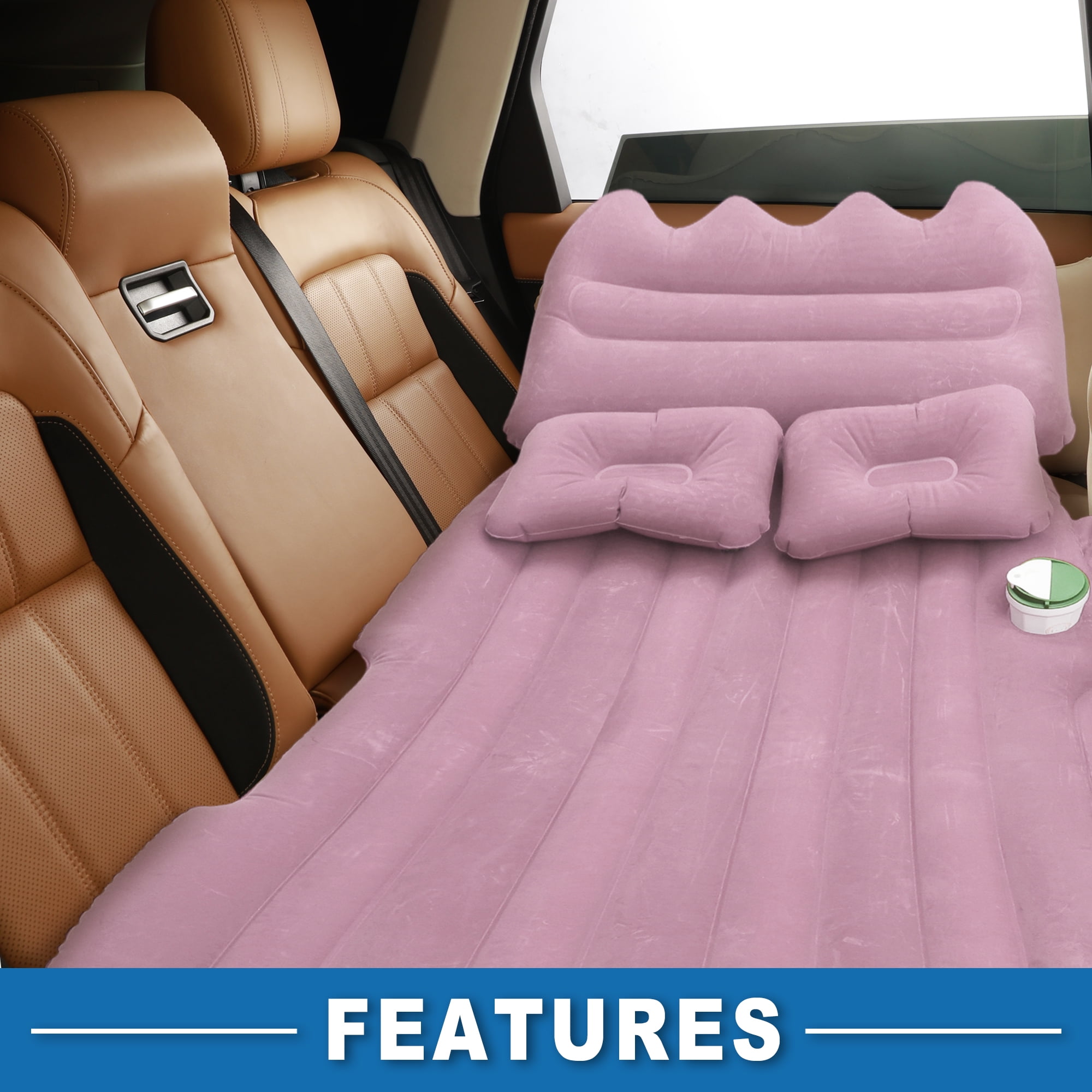 Car Air Mattress Sleeping Mat 50.39"x30.31"x5.91" Back Seat Bed Air Mattress Bed with Pillows Pink