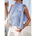 thumbnail image 6 of Women's Sleeveless Striped Ruffle Tank Tops High Necked Tie Top Blouse for Daily Wear S, 6 of 10