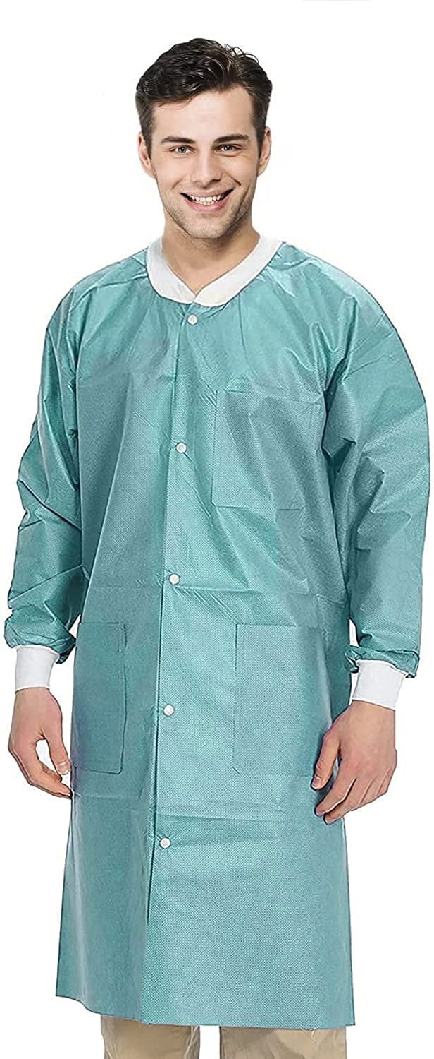 Disposable Lab Coat Large, Pack of 50 Teal Blue Disposable Lab Coats for Adults, 45 gsm SMS