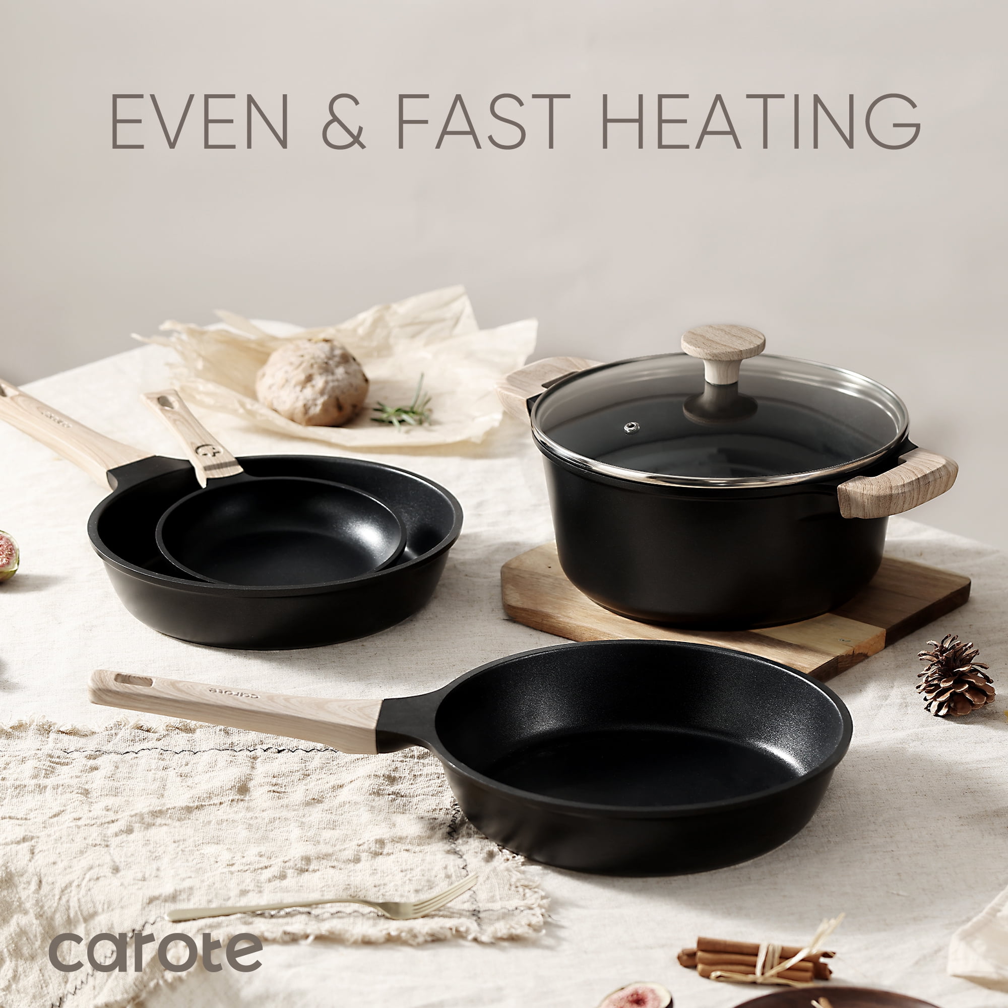 Carote Nonstick Cookware Set 10-Piece,Kitchen Pots and Pans Set,Stay-Cool Handles,Induction Compatible,Cookware Set for RV and Camping,Black
