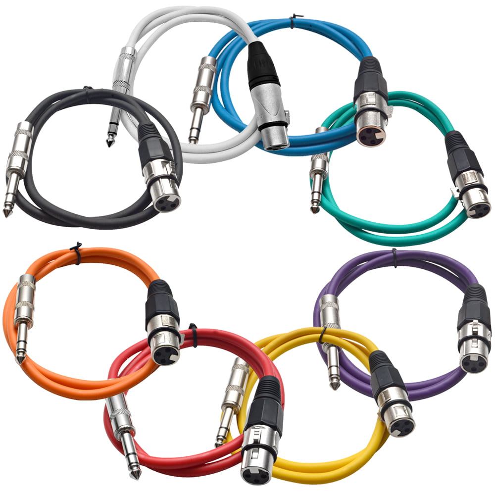 Seismic Audio SATRXL-F3-Multi 8 Pack of 10 Foot Multi-Color XLR Female to 1/4 Inch TRS Patch Cables 3 Pro Audio Balanced XLR-F to 1/4 Patch Cords DJ 