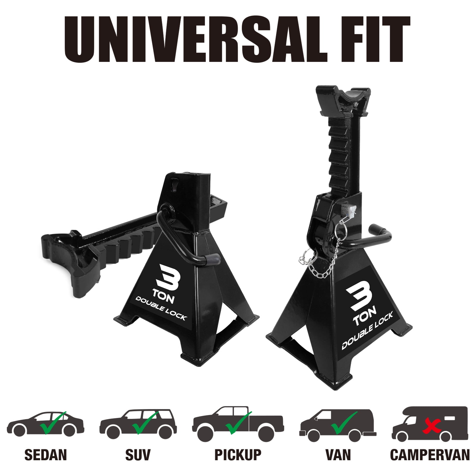 Torin 3 Ton Heavy Duty Jack Stands Double Locking Pins Car Jack Stand, Black, 1 Pair, W43005AB