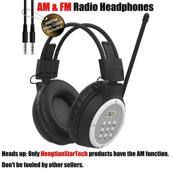 HTSTAR Am/Fm Digital Radio Headphones with Best Reception - Portable Battery-Powered for Outdoor Activities (2 AA Batteries Not Included)