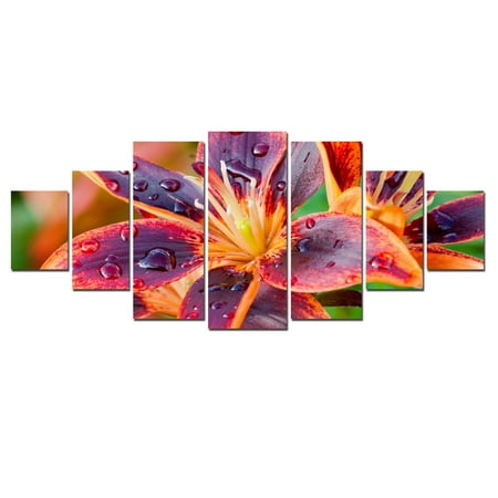 Startonight Huge Canvas Wall Art Multicolored Lily Flower, USA Large Home Decor, Dual View Surprise Artwork Modern Framed Wall Art Set of 7 Panels Total 39.37 x 94.49