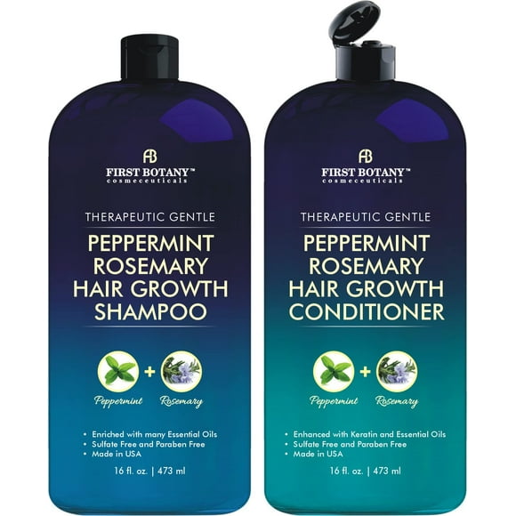 First Botany, Peppermint Rosemary Hair Regrowth and Anti Hair Loss Shampoo and Conditioner Set - Daily Hydrating, Detoxifying, Volumizing Shampoo and Fights Dandruff For